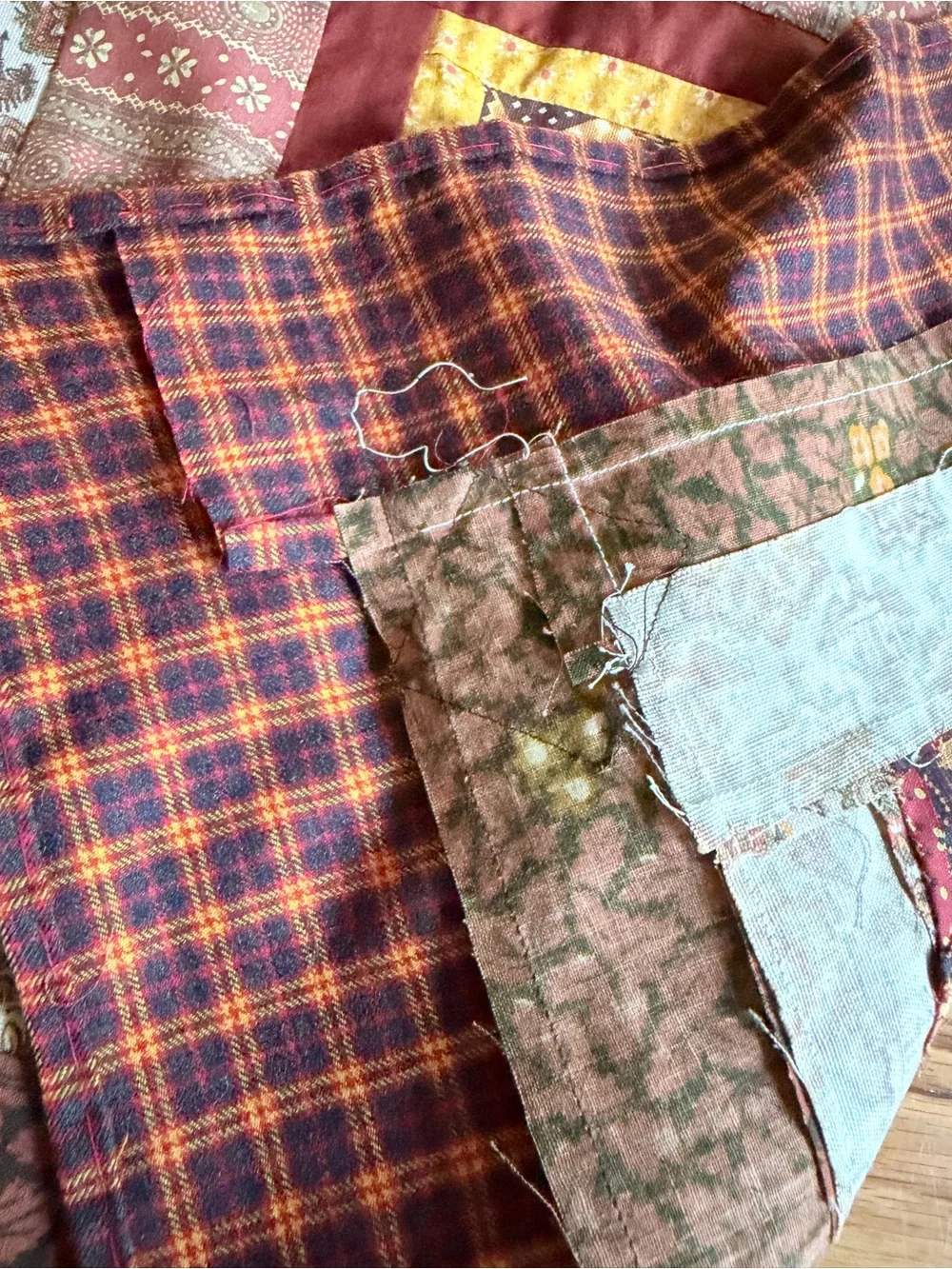 Vintage Handmade Patchwork Quilt Top Log Cabin Unfinished Craft Tablecloth 55x70